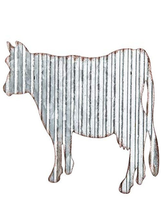 Everydecor Cow Galvanized Metal Wall Art Decor - Corrugated Rustic Metal Hanging Sign Farm Animals Cow Silhouette Kitchen Fence Decor - Image 1